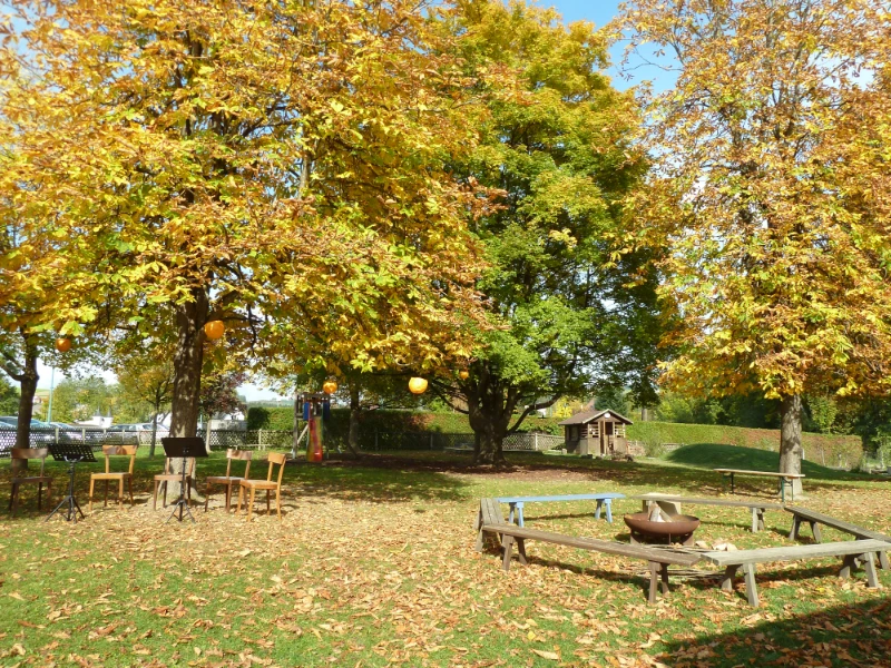 großer Garten mit Kastanien