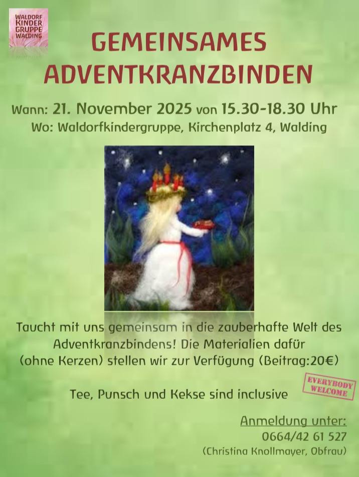 gemeinsames Adventkranzbinden in der Waldorfkindergruppe