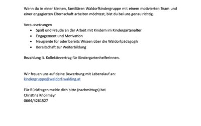 Kindergartenhelferin wird gesucht!