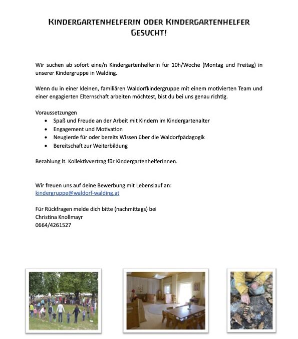 Kindergartenhelferin wird gesucht!