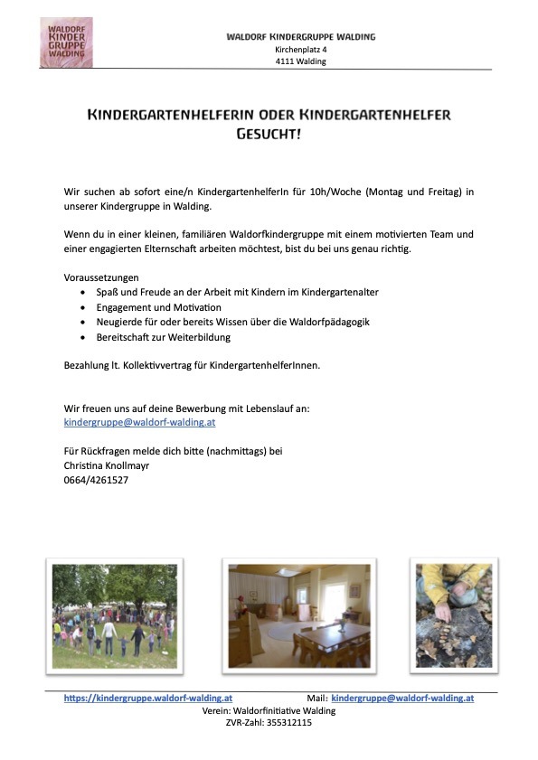 Kindergartenhelferin oder Kindergartenhelfer gesucht!
